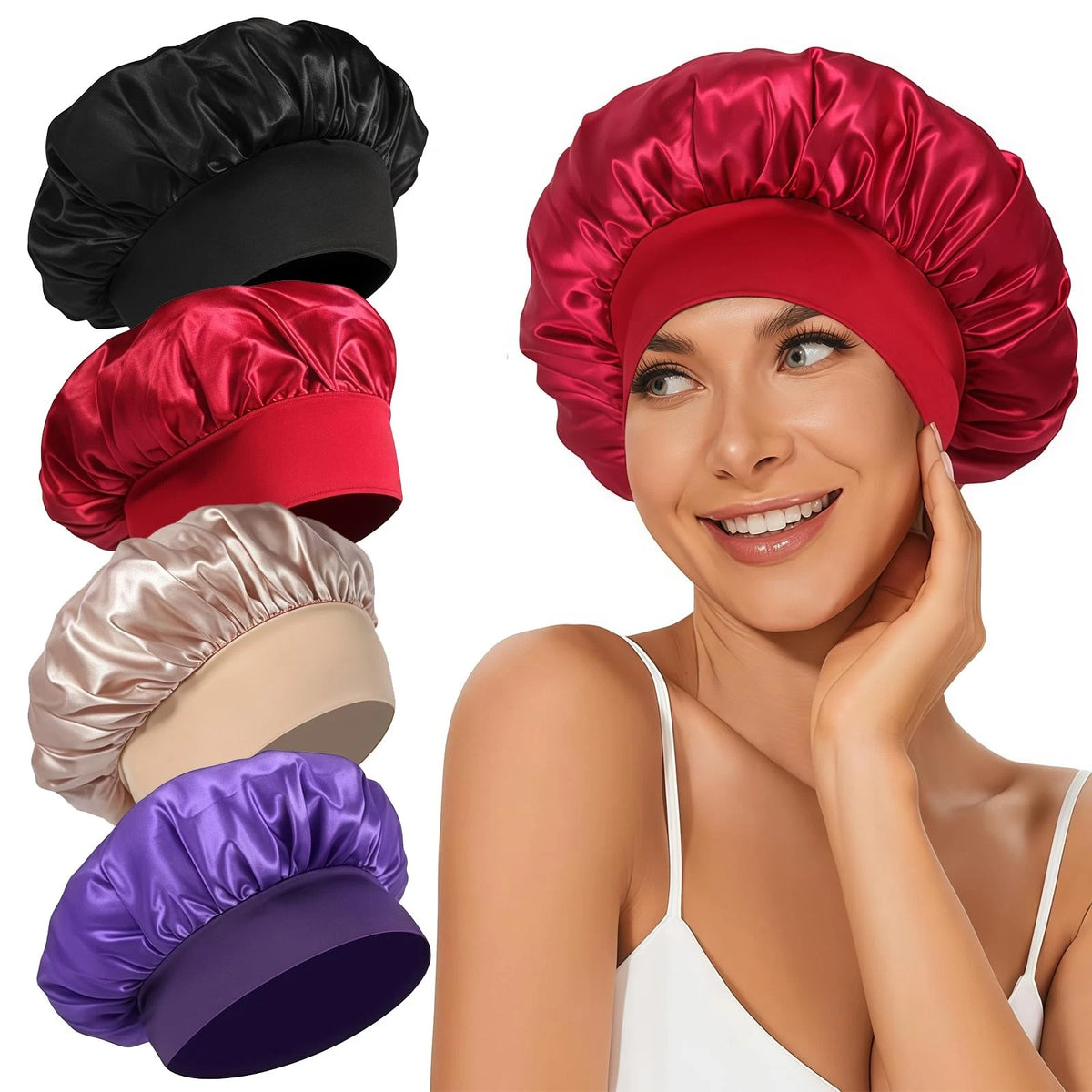Set of 4 Satin Bonnet for Hair Sleeping 12.6 Inch