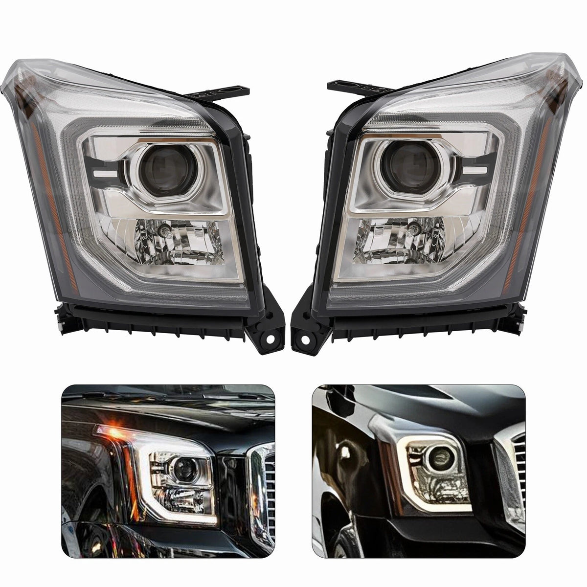 Set of 2 HID/Xenon Headlight Assemblies for GMC Yukon XL (2015–2020)