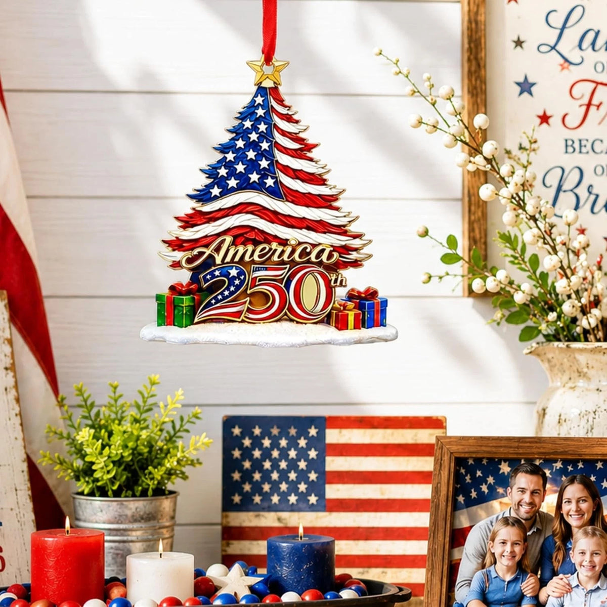 USA 250th Anniversary Christmas Ornament - Patriotic Design