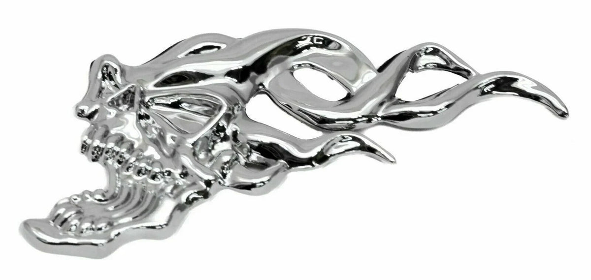 Cutout Flaming Skull Accent Face Left Chrome Plastic for Universal (50102)