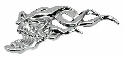Cutout Flaming Skull Accent Face Left Chrome Plastic for Universal (50102)