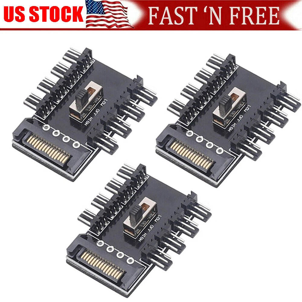 3X Splitter Cooling Fan Hub 1 to 8 3Pin 12V Power Socket PCB Adapter