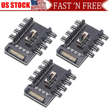 3X Splitter Cooling Fan Hub 1 to 8 3Pin 12V Power Socket PCB Adapter