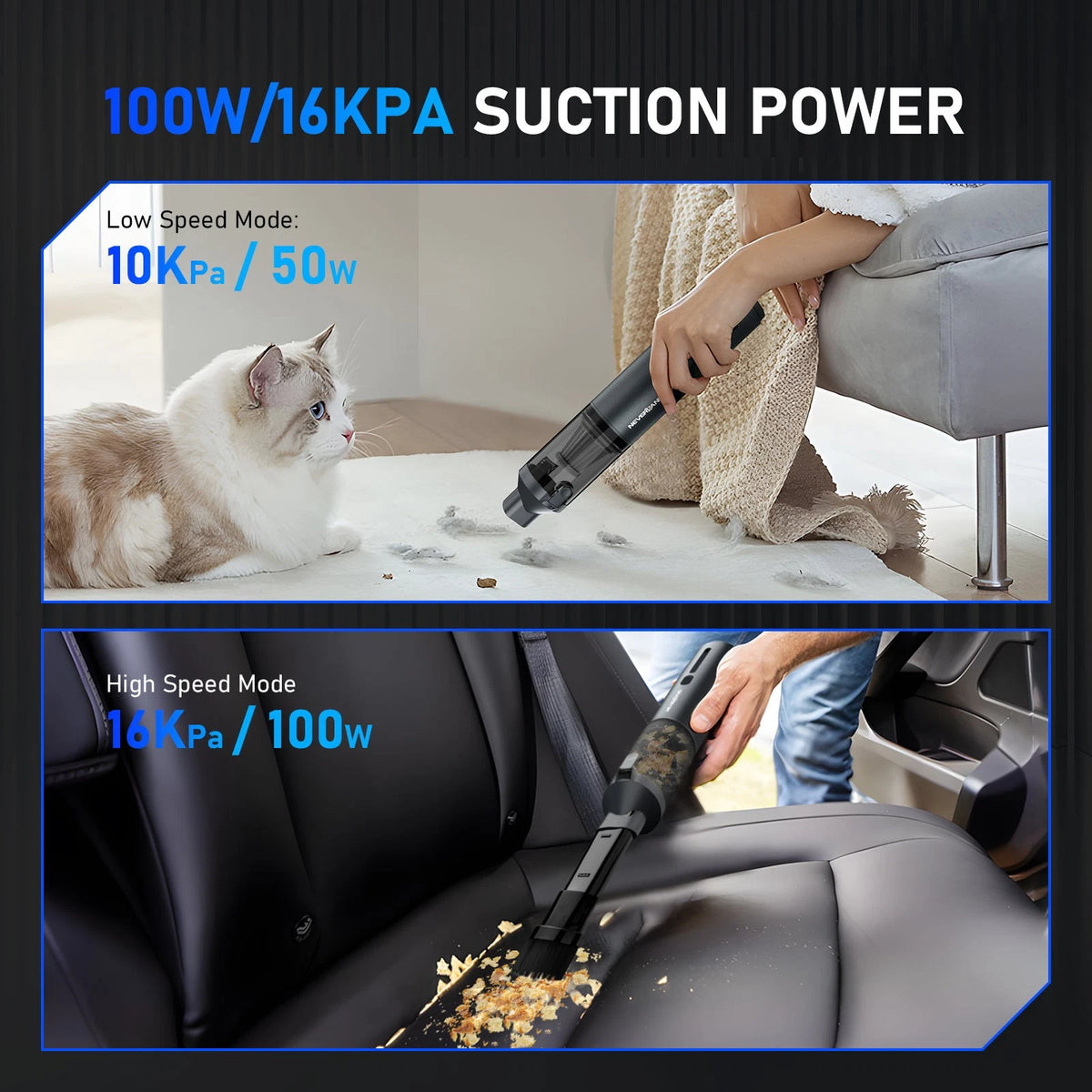Portable Mini Cordless Car Vacuum Cleaner 100W Strong Suction