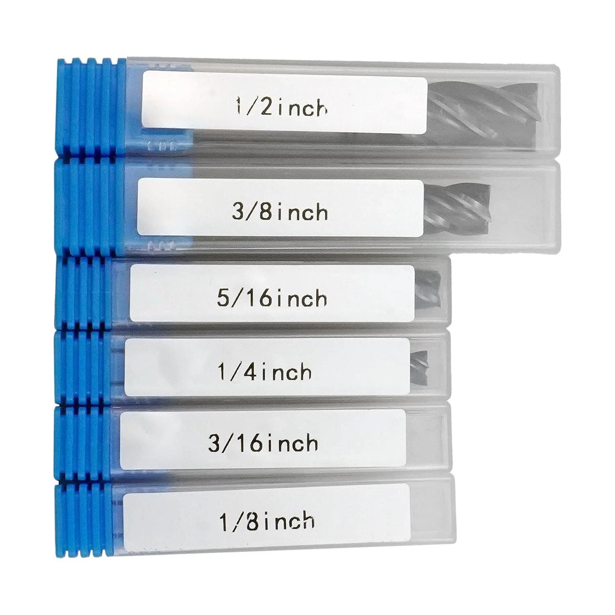 Set of 6 HRC55 Carbide Square End Mills 1/2 to 5/16 Inch CNC
