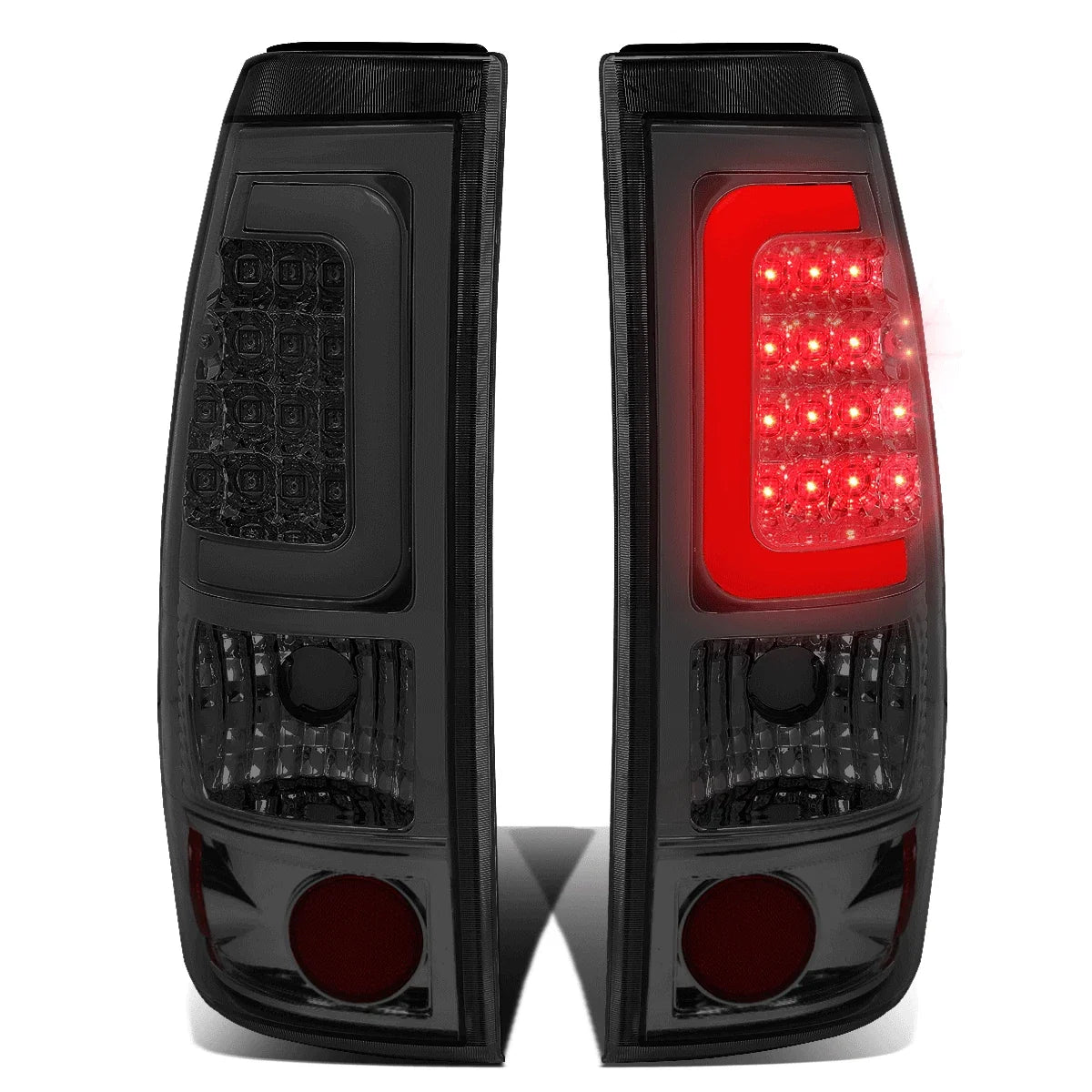 Set of 2 Black Headlights + Clear Bumper + 3D Chrome Smoke LED Tail Light for Silverado (1999–2002)