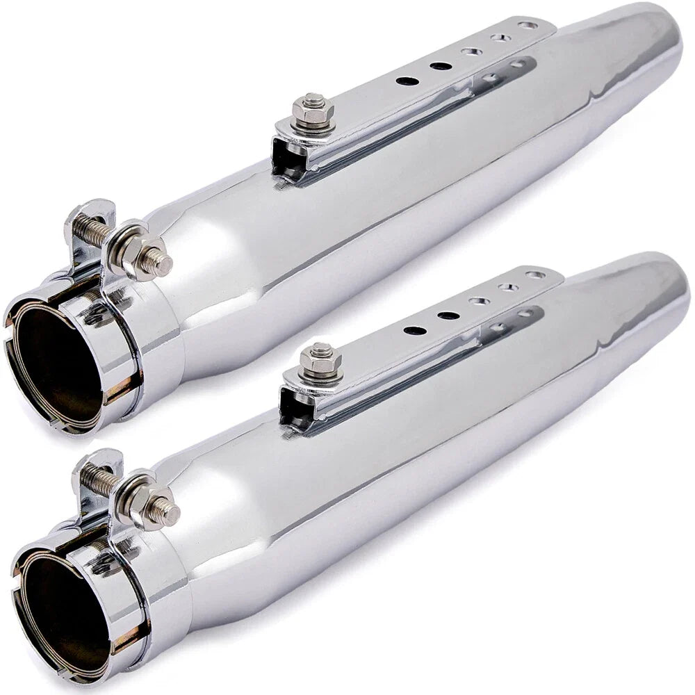 2X Chrome Exhaust Pipe Muffler for Motorcycle (Cafe Racer, Bobber, Chopper)