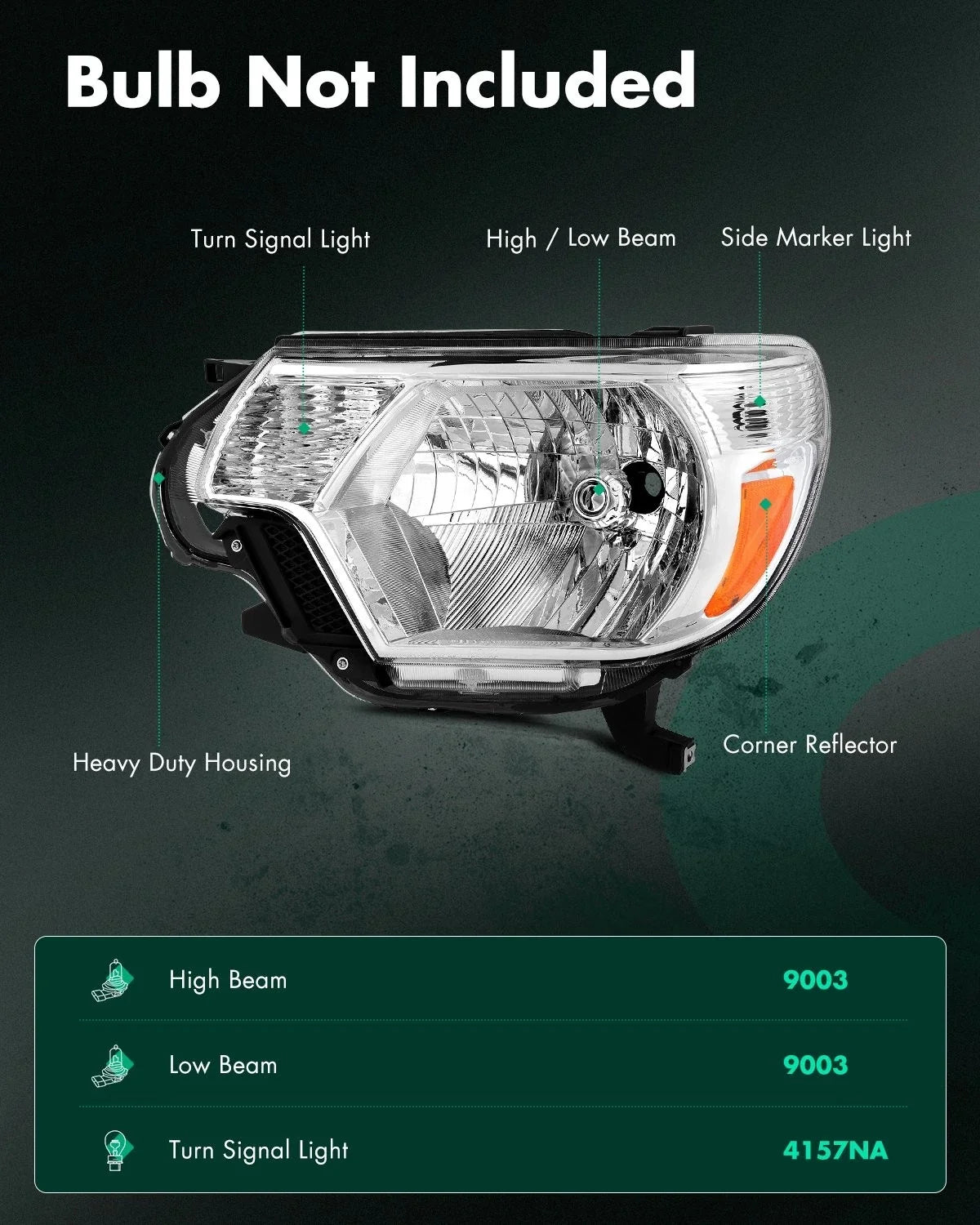 Set of 2 Chrome Amber Headlights Assembly for Toyota Tacoma (2012–2015)