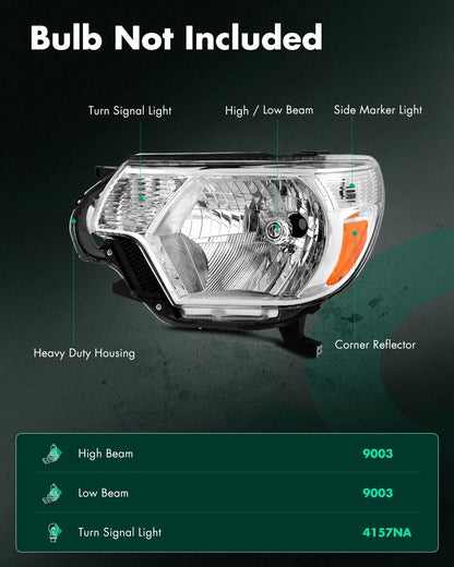 Set of 2 Chrome Amber Headlights Assembly for Toyota Tacoma (2012–2015)