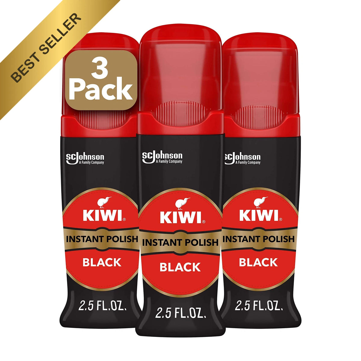 Set of 3 Kiwi Instant Shine Liquid Shoe Polish Black 2.5oz Applicator
