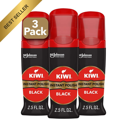 Set of 3 Kiwi Instant Shine Liquid Shoe Polish Black 2.5oz Applicator