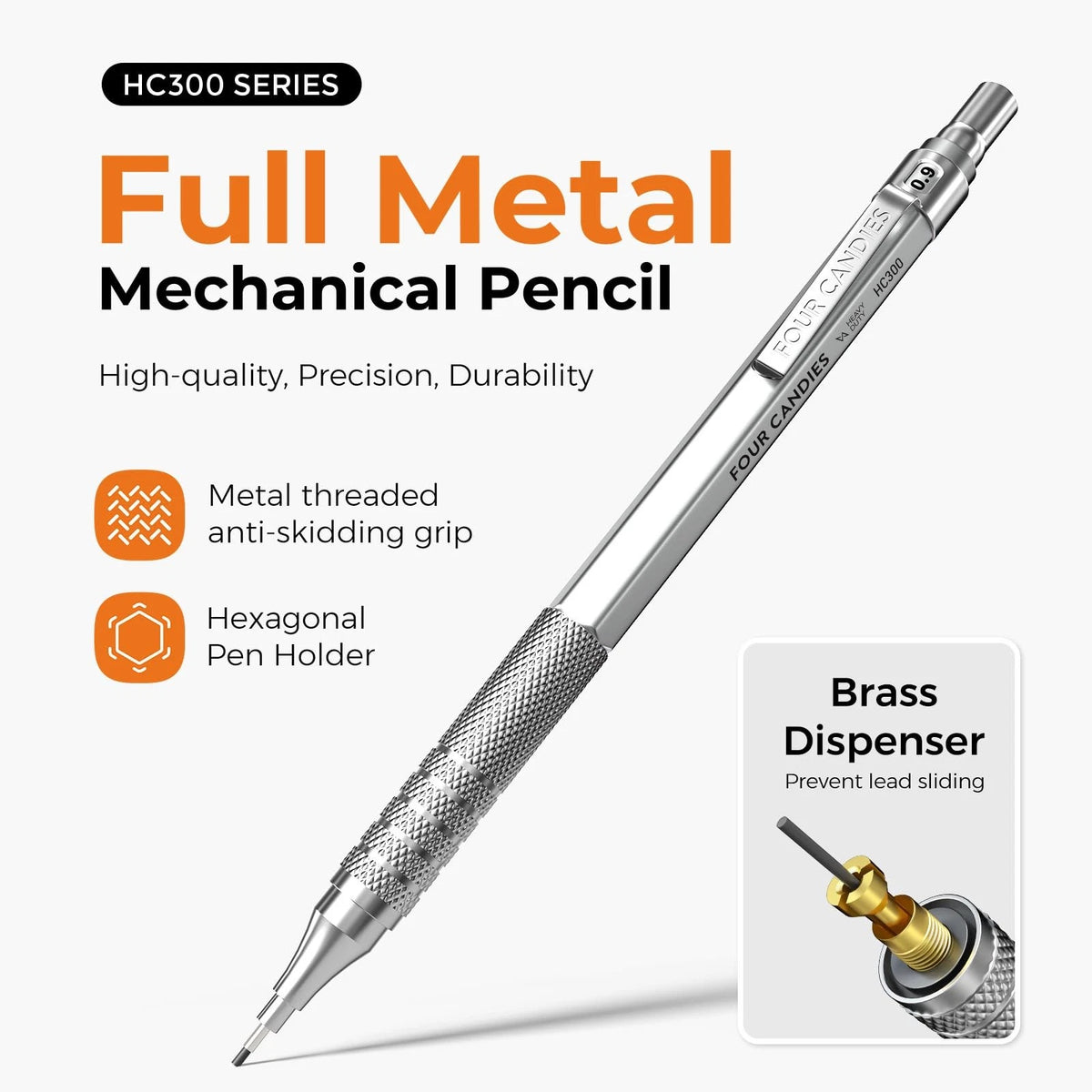 Set of 4 Metal Mechanical Pencils for Art Drafting