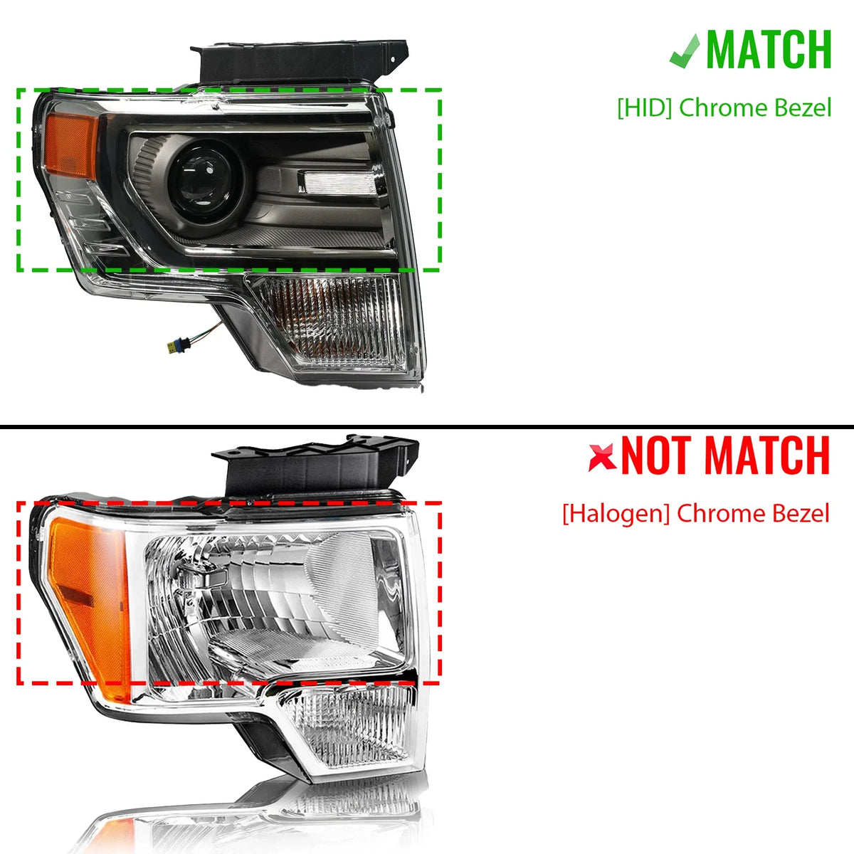 HID Headlight Set for Ford F-150 (2013–2014) w/Chrome Trim, Left+Right Pair
