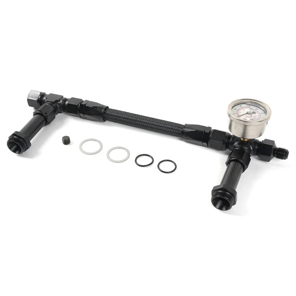 Braided Dual Feed Carb Fuel Line with Pressure Gauge for Holley 4150