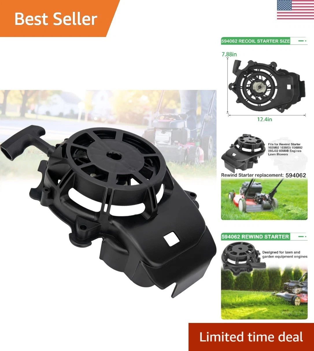 Rewind Recoil Starter for Lawn Mowers (103M02, 104M02)