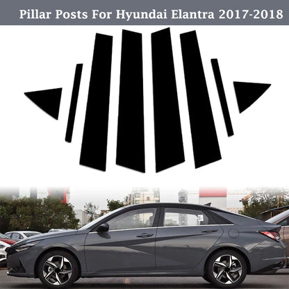 Set of 8 Gloss Black Pillar Posts Door Window Trim for Hyundai Elantra (2017–2020)