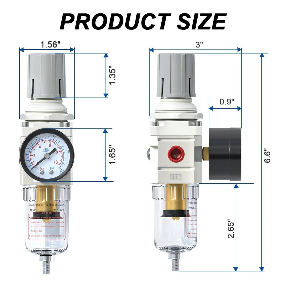 1/4" NPT Air Filter Regulator Combo for Air Tools (2010–2023)