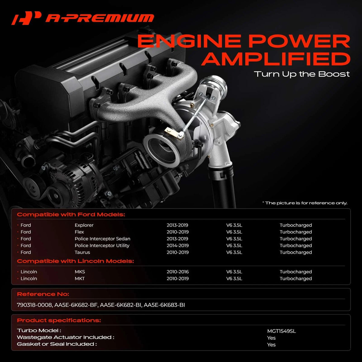 Turbocharger for Ford Explorer Flex Taurus Lincoln 3.5L (790318-0008, AA5E-6K682-BF)