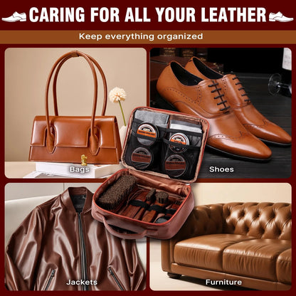 Shoe Shine Kit for Leather Care & Polish (15-in-1, Black/Brown/Neutral)