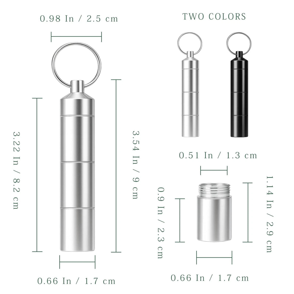 Aluminum Alloy Travel Pill Case with Keychain - 3 Compartments