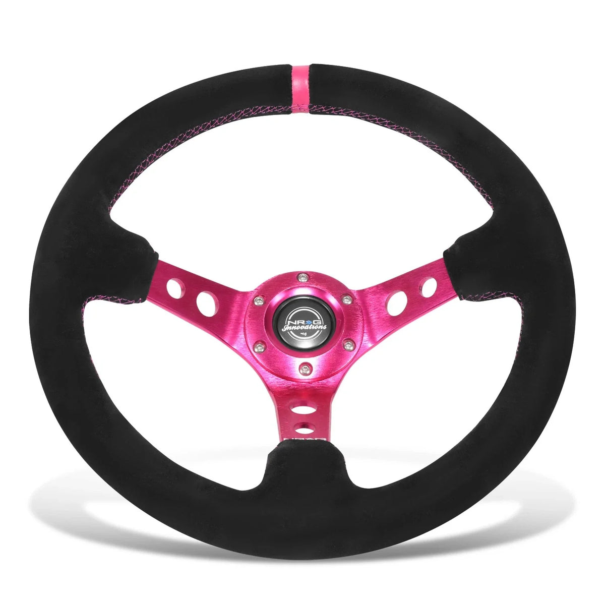 NRG RST-006S-FHA Steering Wheel for Universal Fit (350mm, Suede, Fuchsia Stitch)