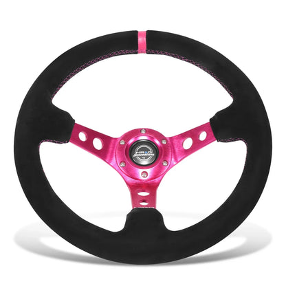 NRG RST-006S-FHA Steering Wheel for Universal Fit (350mm, Suede, Fuchsia Stitch)