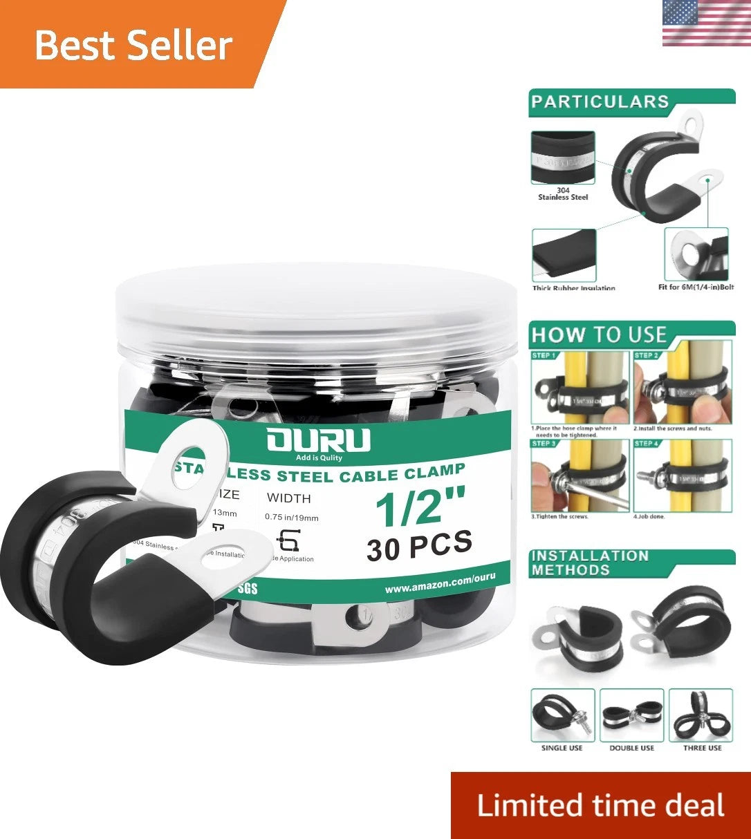 30PCS 1/2-Inch Stainless Steel Rubber Coated Pipe & Wire Clamps for Durable Use