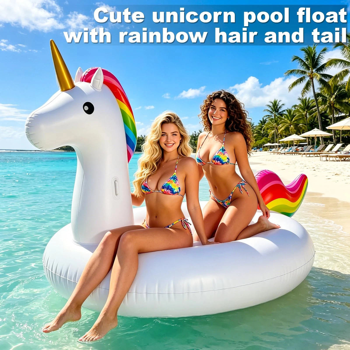 Giant Unicorn Pool Float for Summer Beach (94" X-Large)