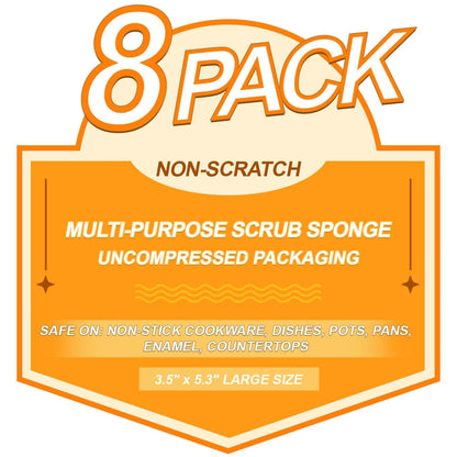 8 Pack Large Multi-Purpose Dish Sponges for Kitchen Cleaning