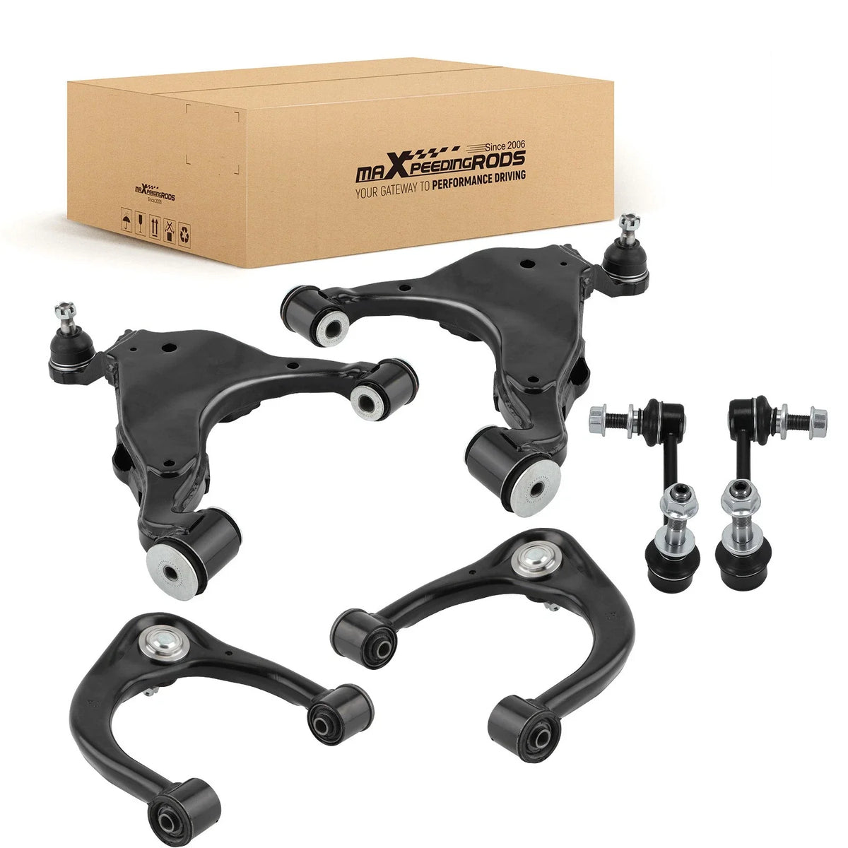 6x Front Lower & Upper Control Arms + Sway Bar Links for Toyota Tacoma (2005–2015)