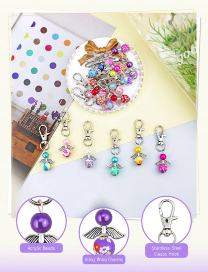20 Pcs Angel Pearl Beads Pendant Keychain for Universal Use (Multi-Color)