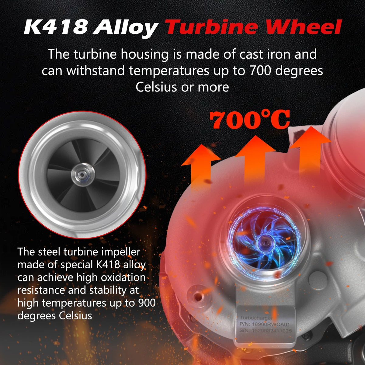 Turbocharger TD04HL for Acura RDX 2007–2012 (TD04HL-15TK31-VFT, 49389-01043)