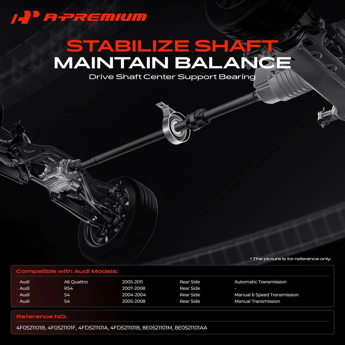 A-Premium Shaft Center Support Bearing for Audi A6 Quattro (2005–2011) 936653, 936651