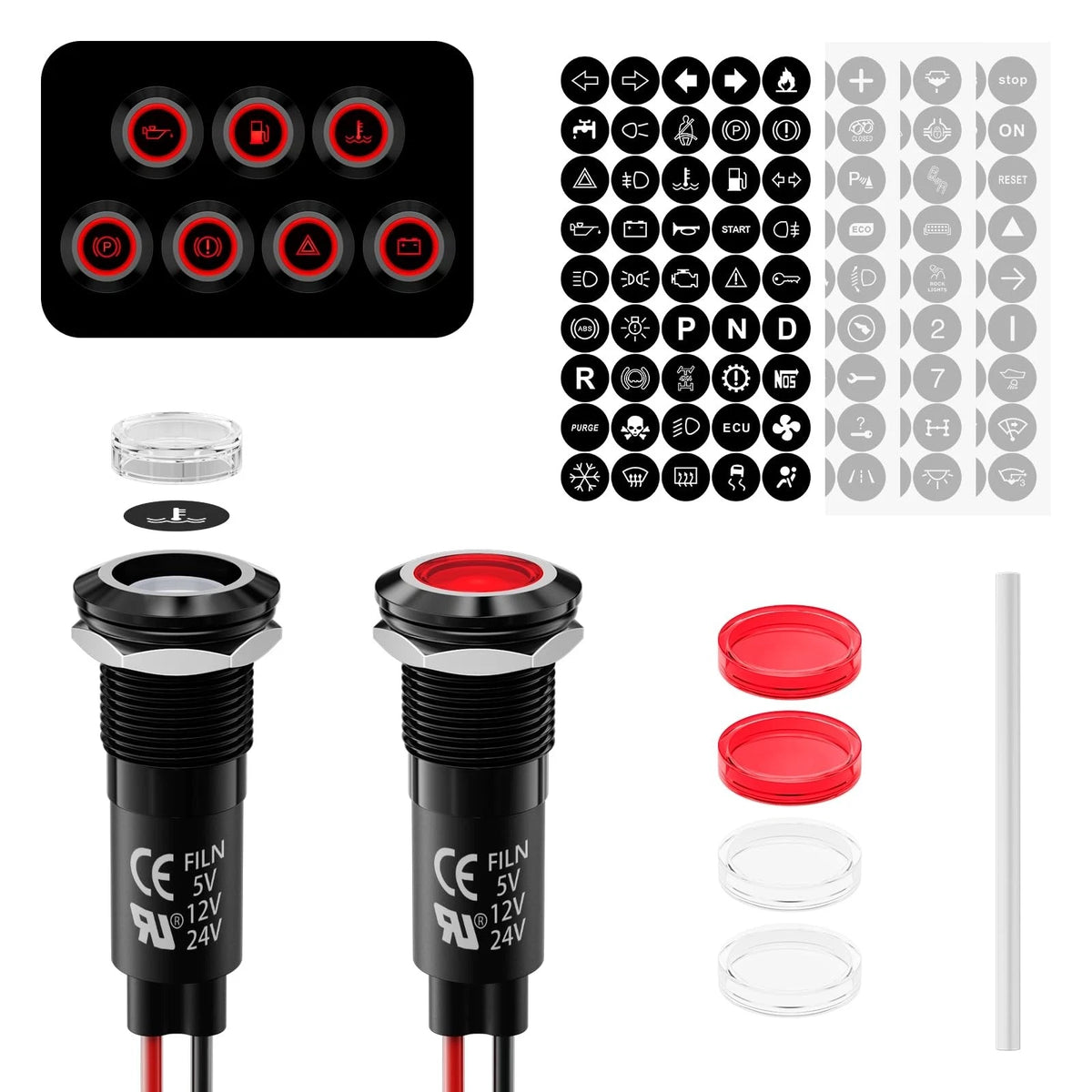 2X LED Metal Indicator Lights for Universal Use (12mm Red)