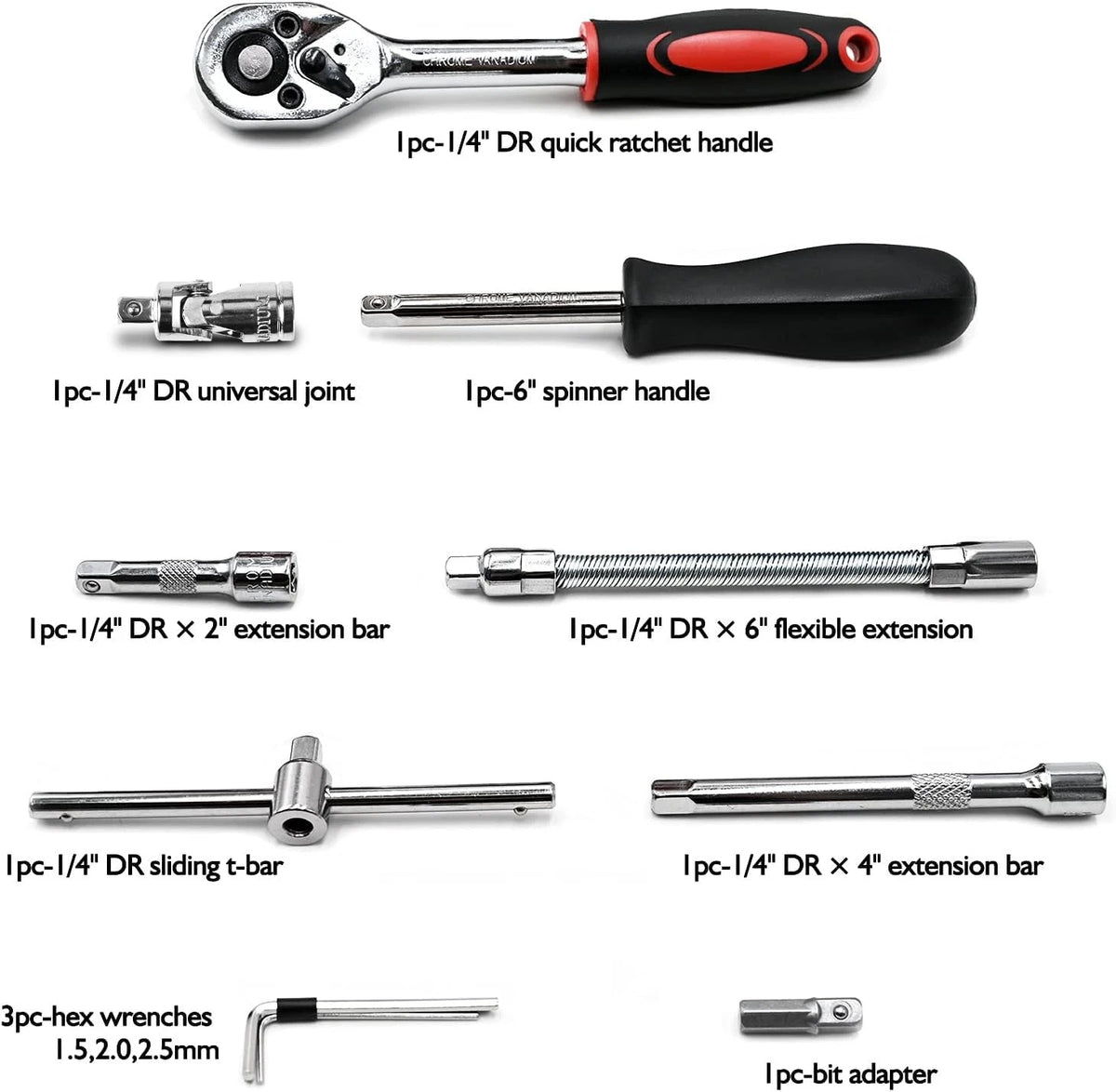 46-Piece 1/4 Inch Drive Socket Ratchet Wrench Set with Bits for Automotive