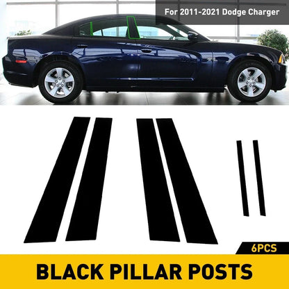 Set of 6 Black Pillar Posts Door Trim Covers for Dodge Charger (2011–2021)