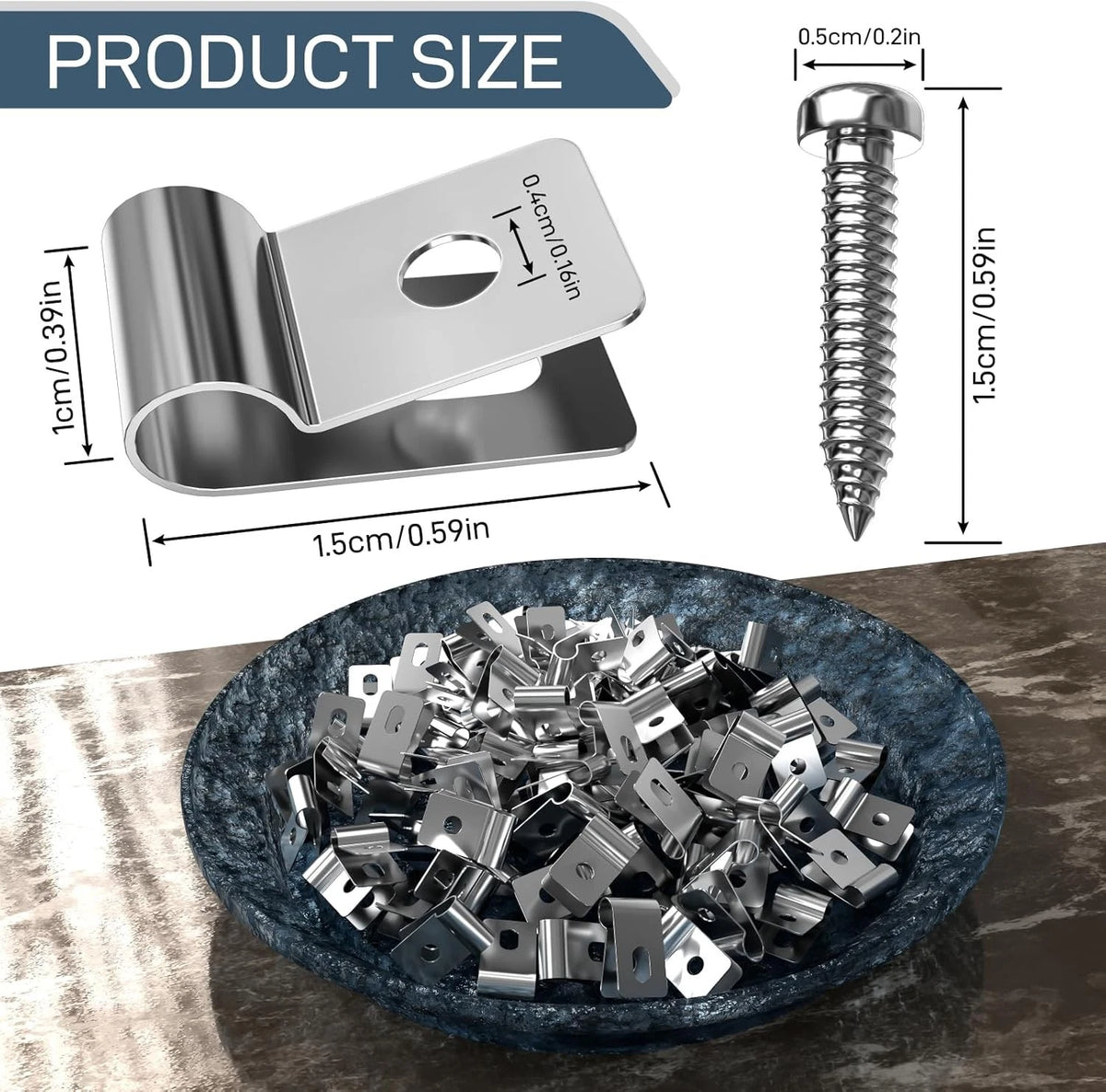 Set of 200 Stainless Steel Fence Mounting Clips & Screws