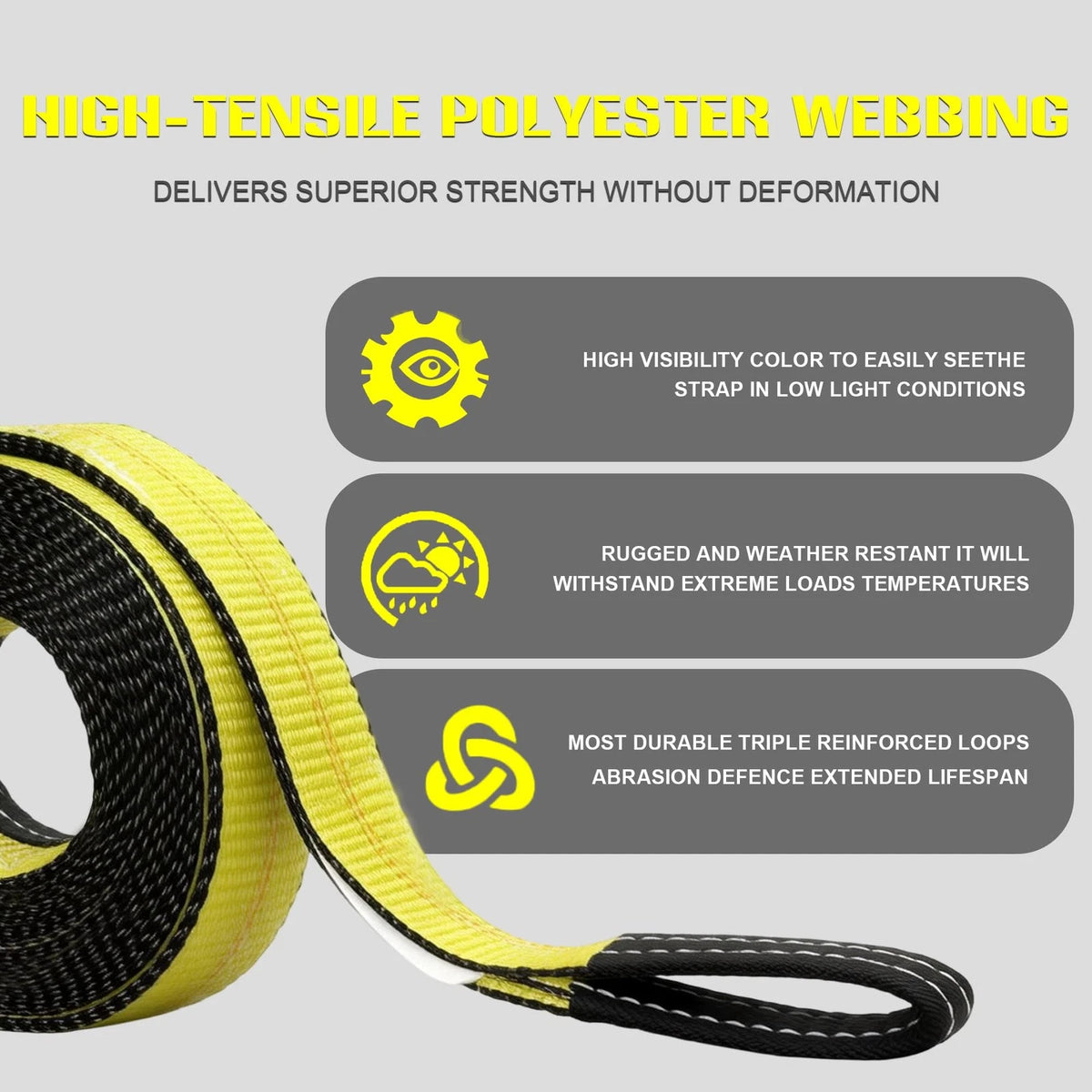 2" x 20ft Recovery Tow Strap for Heavy-Duty Use
