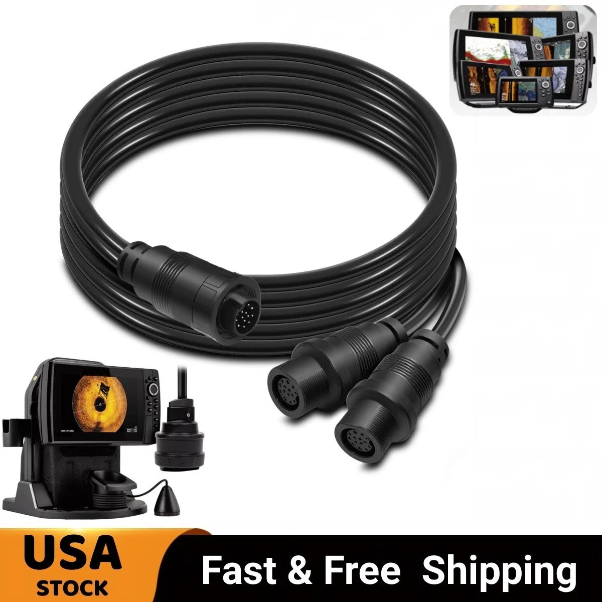 14-Pin Y-Cable for Humminbird 720108-1 MEGA 360 & 2D/MDI