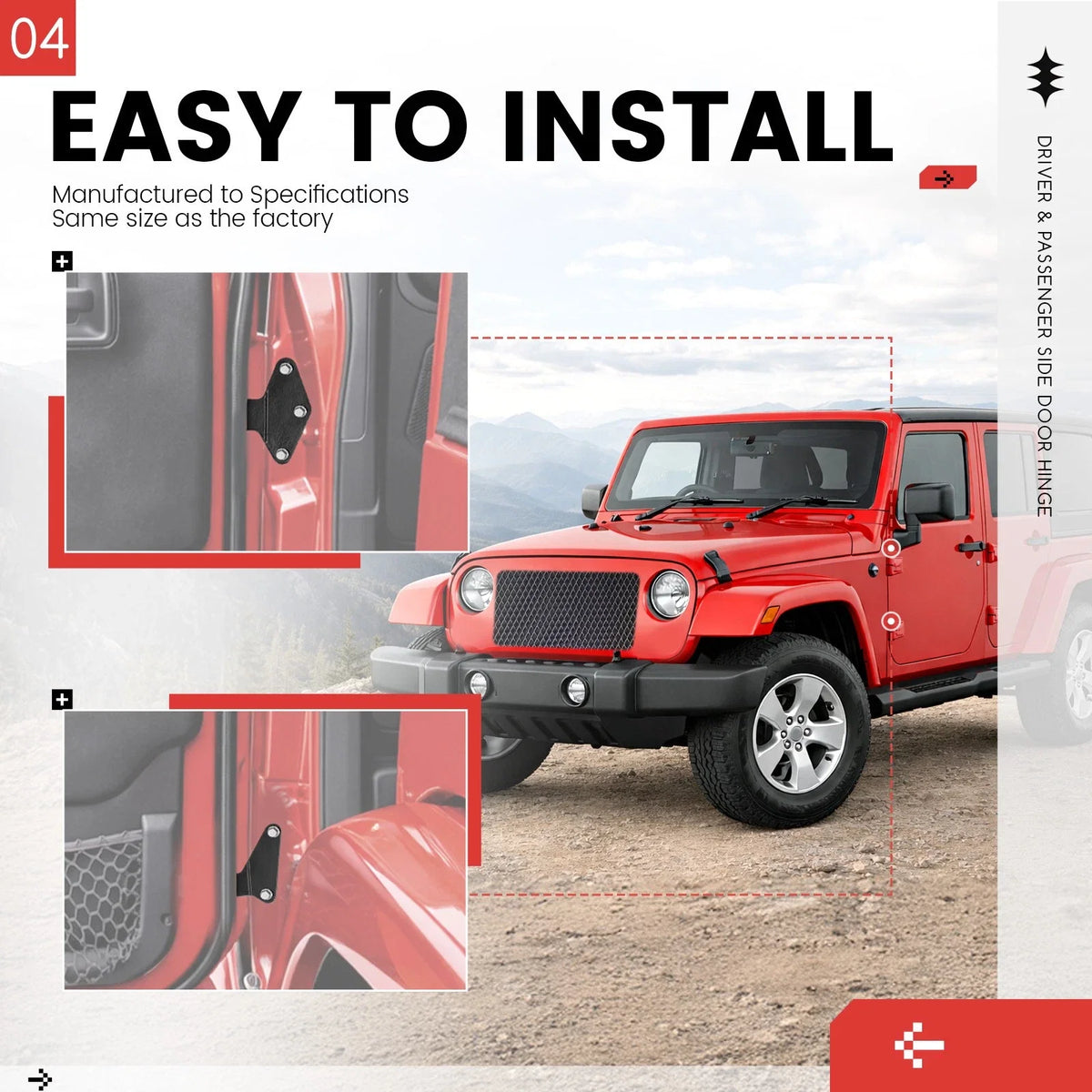 Set of 8 Door Hinge Replacements for Jeep Wrangler JK (2007–2018)