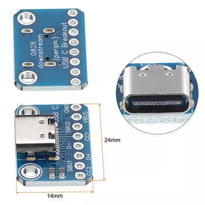 5X USB Type C Breakout Board Female 2.54MM with Pin Header Connector