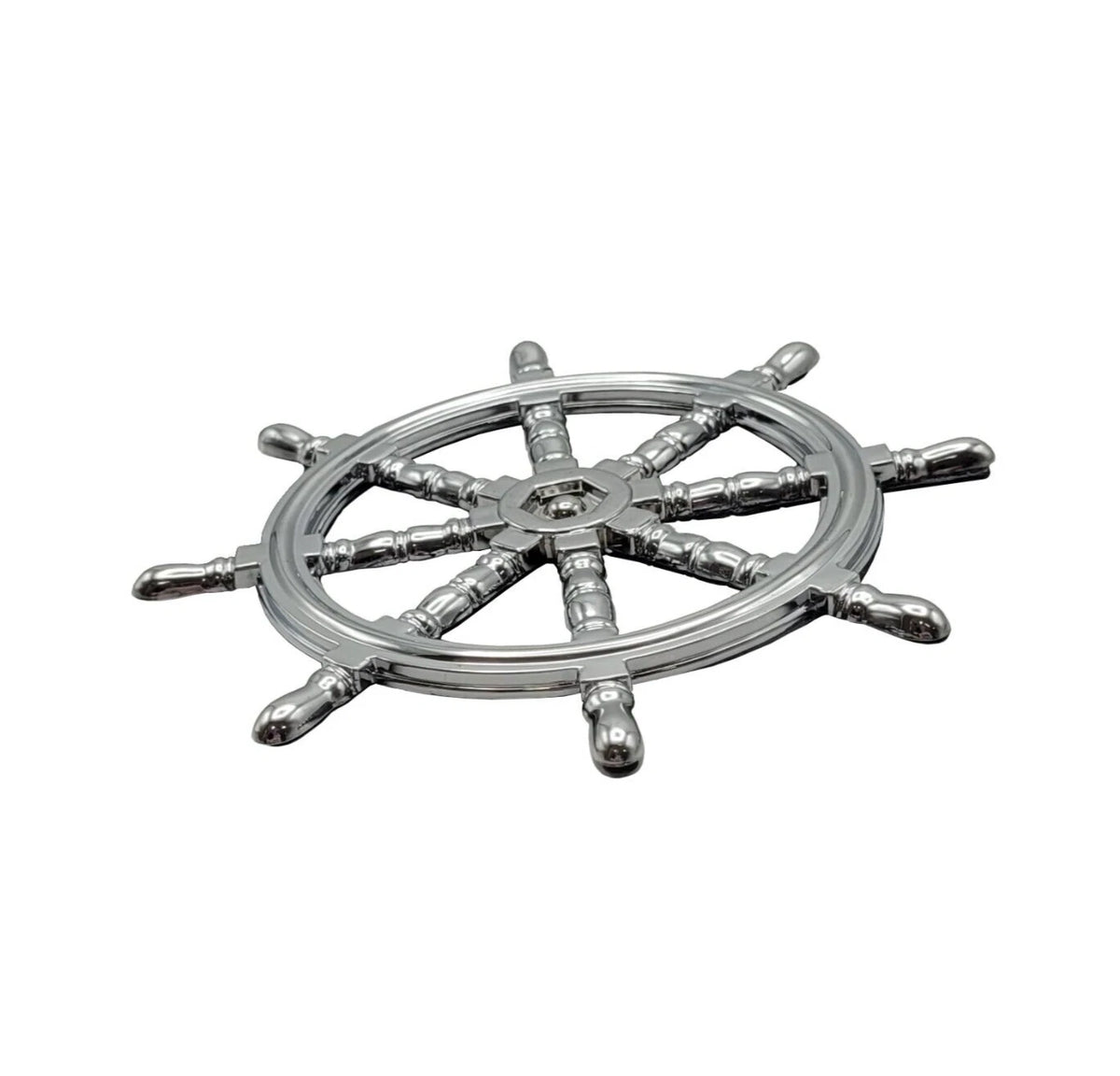 Set of 2 Chrome ABS 4" Navy Ship Wheel Rudder Emblems Decals QEA200