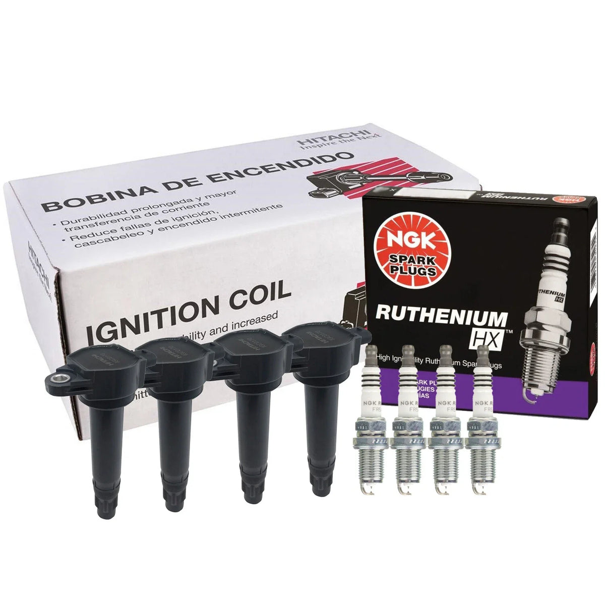 Set of 4 Ignition Coils & 4 NGK Ruthenium HX Spark Plugs for Chrysler Dodge