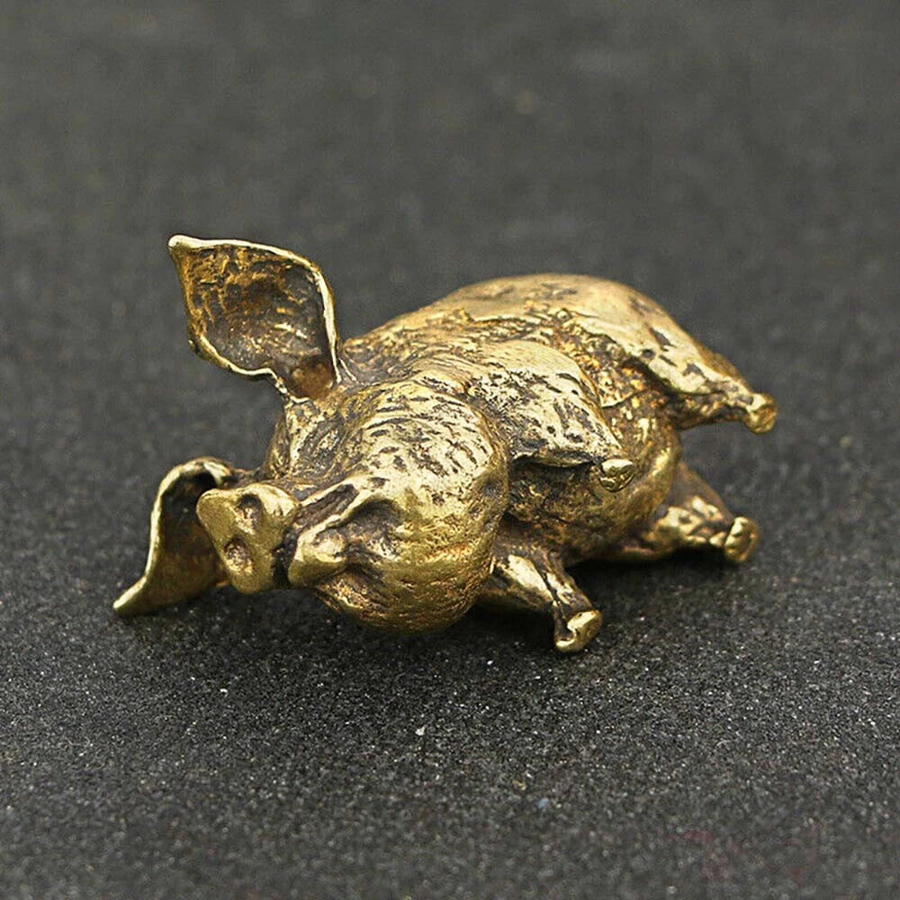 Brass Pig Figurine Statue for Home Office Desktop Decoration