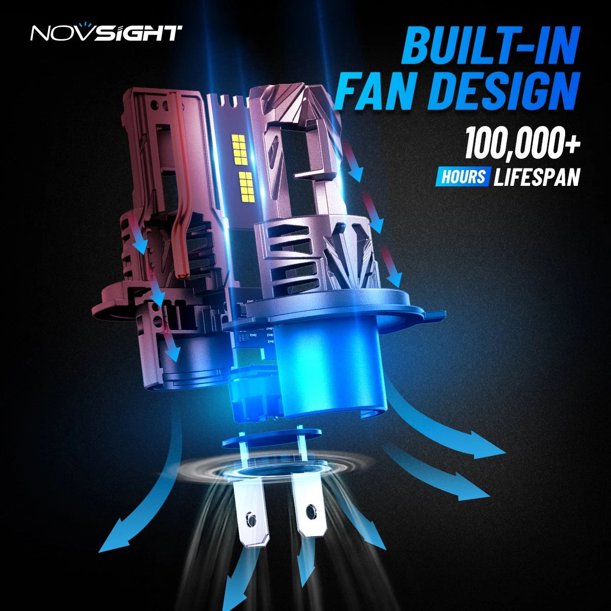 2X H4 9003 LED Headlight Bulbs for NOVSIGHT (NOV A500-N69US-H4)