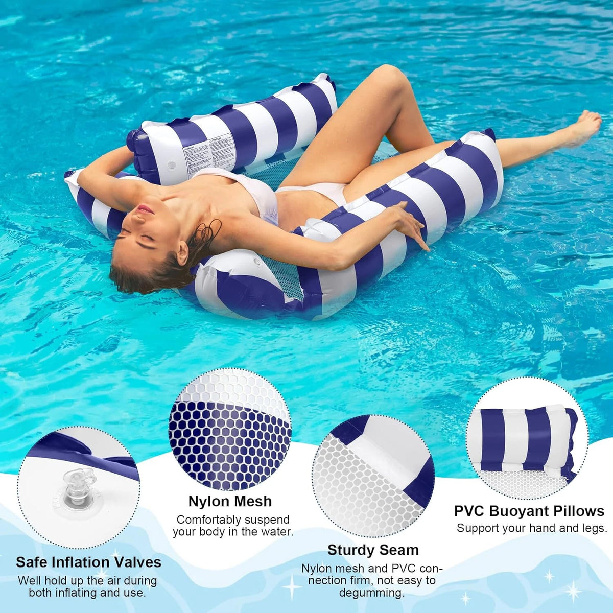 2X Inflatable Pool Floats for Adults - Multi-Purpose Water Hammock