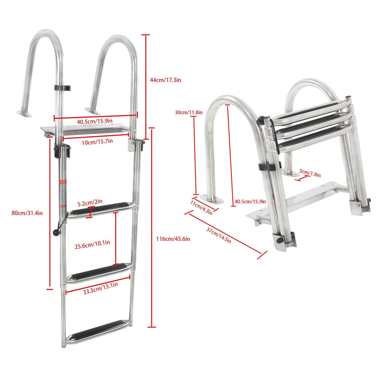 3 Step Boarding Ladder for Boats (Portable Dual-Handle, Stainless Steel)
