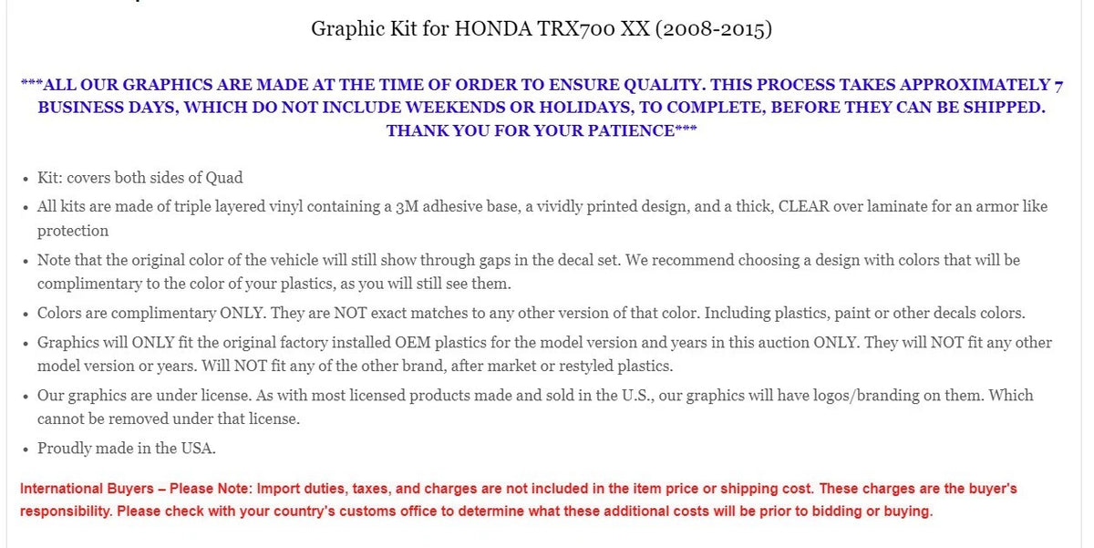 ATV Graphics Kit Decal Sticker for Honda TRX700XX (2008–2015)