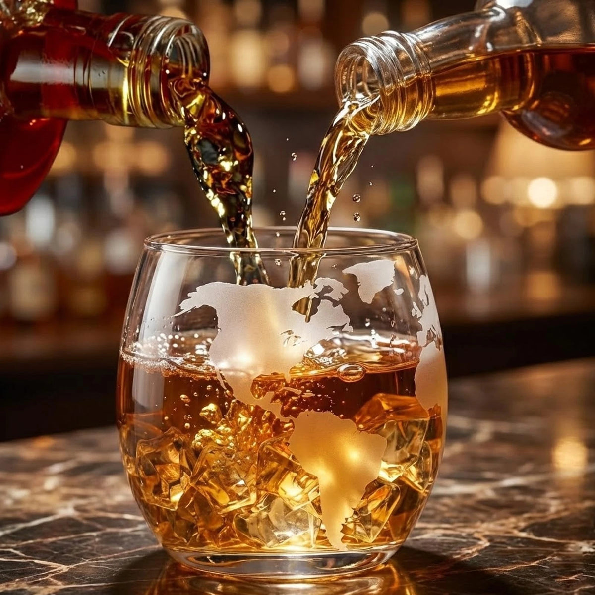 Set of 2 Globe Glass Whiskey Tumblers for Home Bar (No Part Numbers)