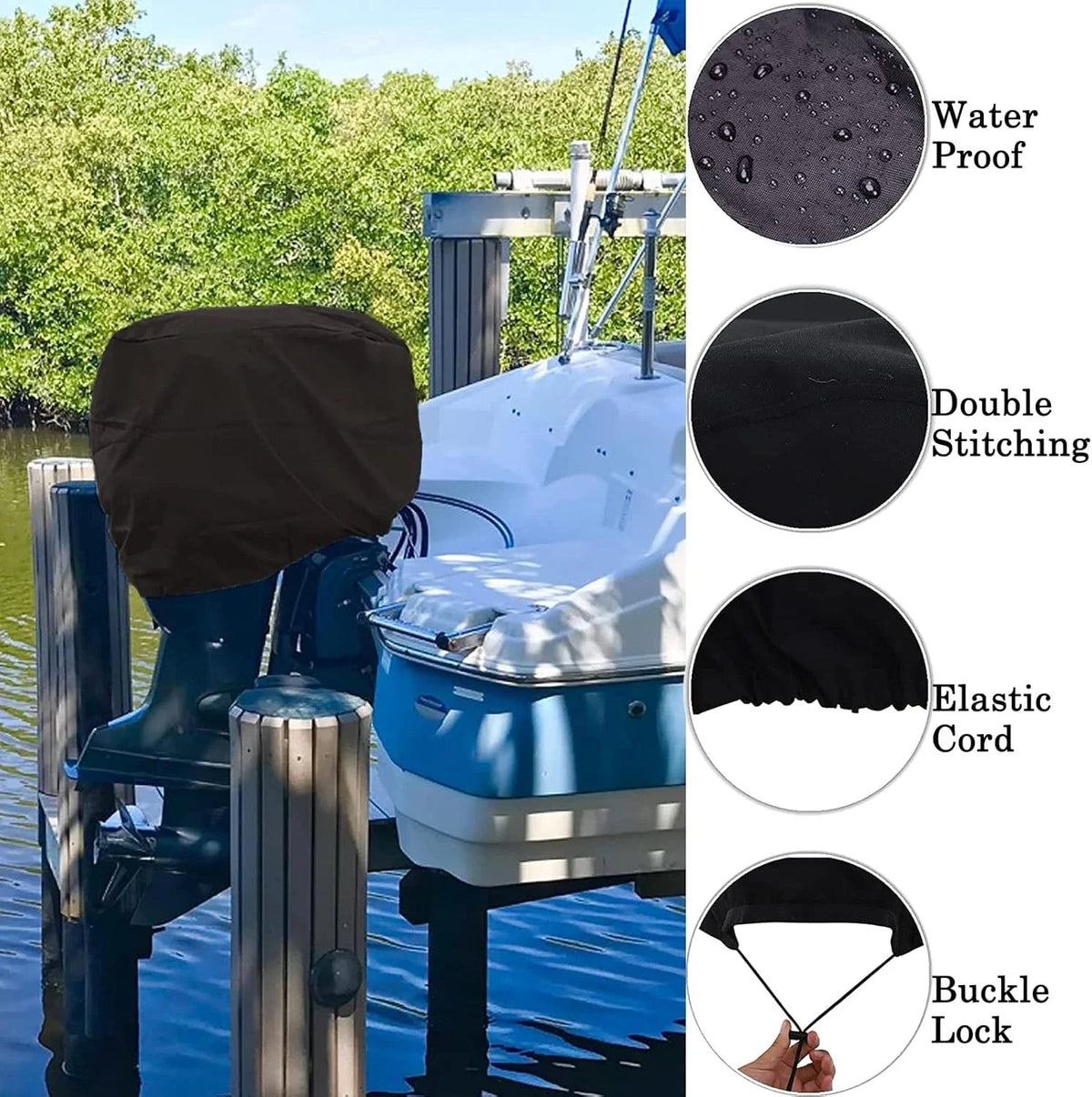 Outboard Engine Cover for 15-30 HP Boat Motors (High Density, Waterproof)